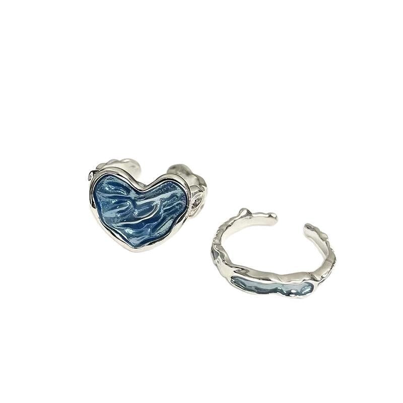 Amora™ | Anello in argento con pietra a forma di cuore blu 