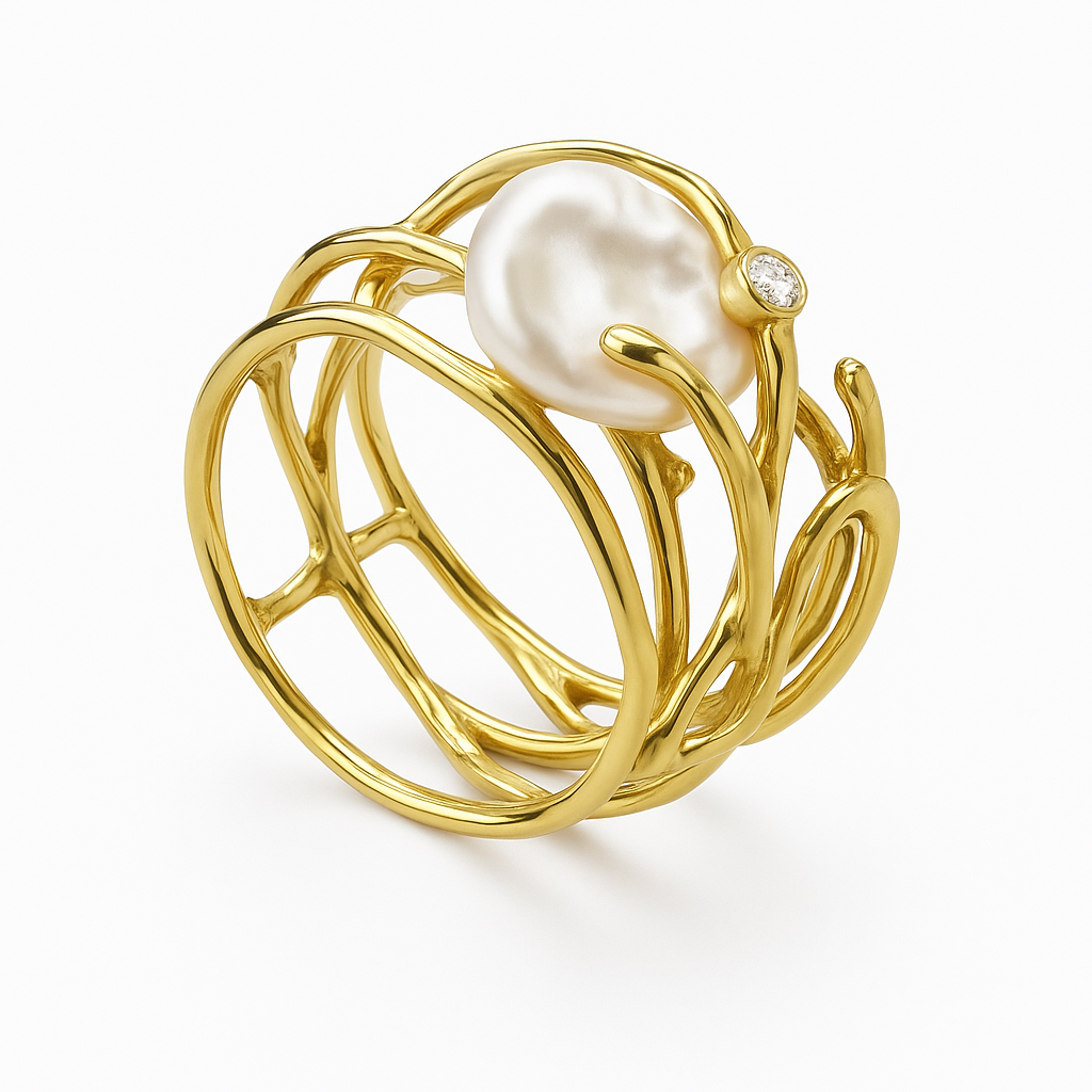 Lunara™ | Anello da donna con delicata perla in oro vintage