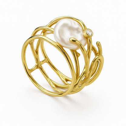 Lunara™ | Anello da donna con delicata perla in oro vintage